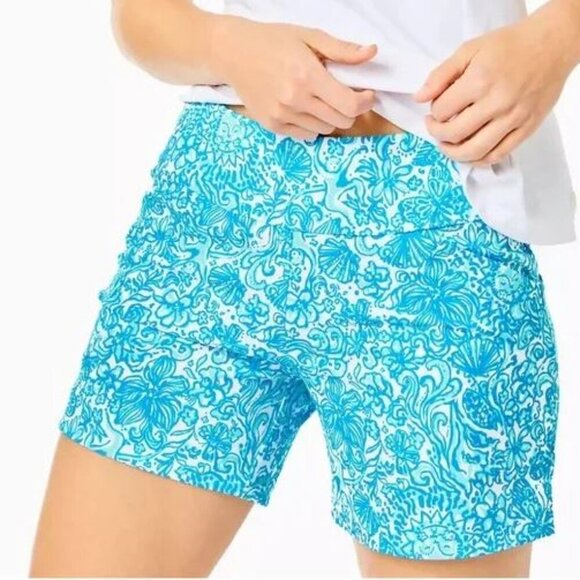 Lilly Pulitzer Luxletic Blue Tropical Palm Activewear Shorts - Picture 8 of 8